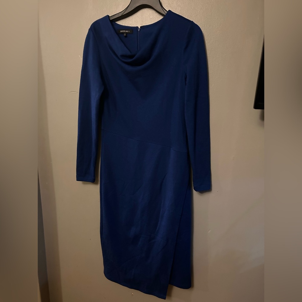 Lafayette 148 Dress - 100% Virgin wool Royal blue cowl neck long sleeve - Picture 2 of 10